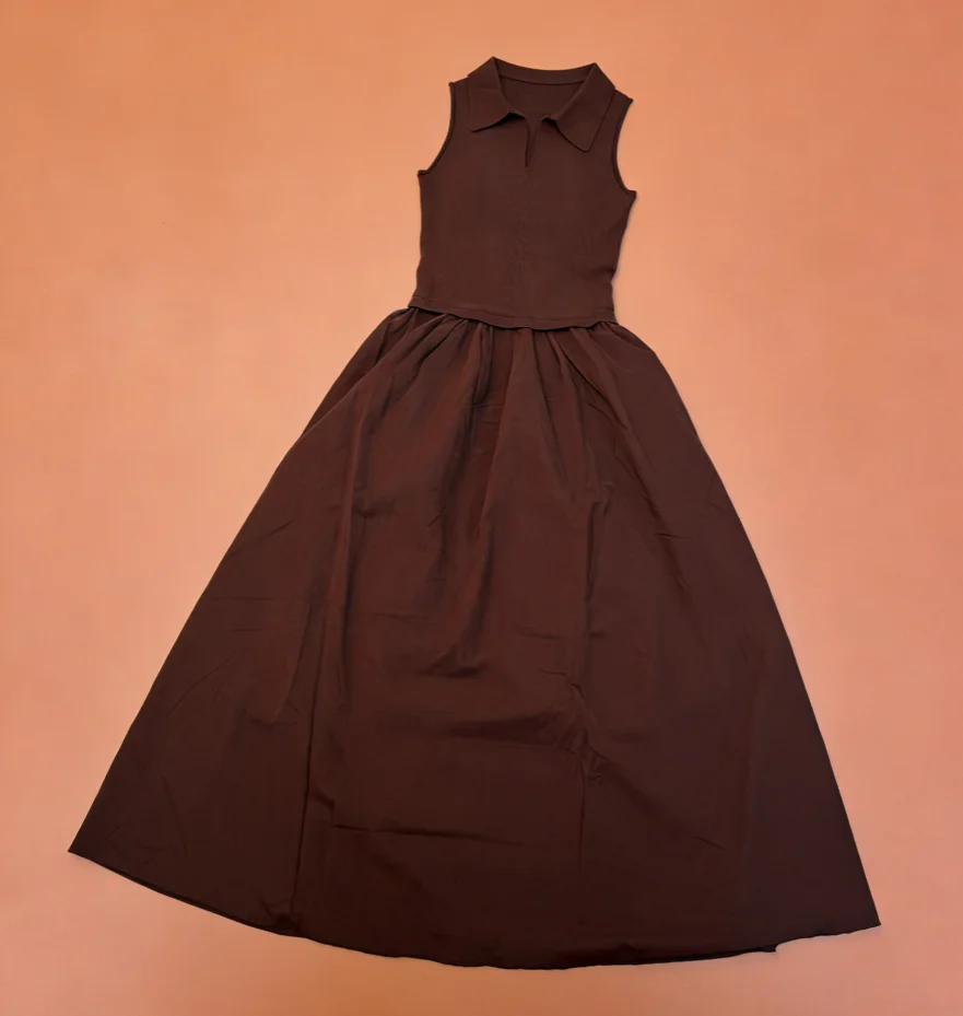 

Women's cloth 2026, Ladies' Fitted Patchwork Blouses Long Dresses Knitted Cotton Garments With Pleated Collars Are Comfortable