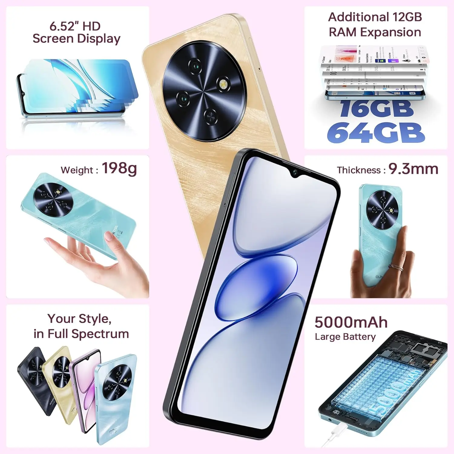 OUKITEL C5 16GB RAM 64GB スマートフォン OUKITEL C5 Cell Phone Unlocked, 16(4+12)GB RAM+64GB ROM/TF 1TB