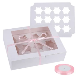 Pack of 6 Cupcake Boxes 12 Hole, Kraft Cupcake Boxes, Window Biscuit Box, with 2m Twine Ideal for Party Muffins, Cupcakes