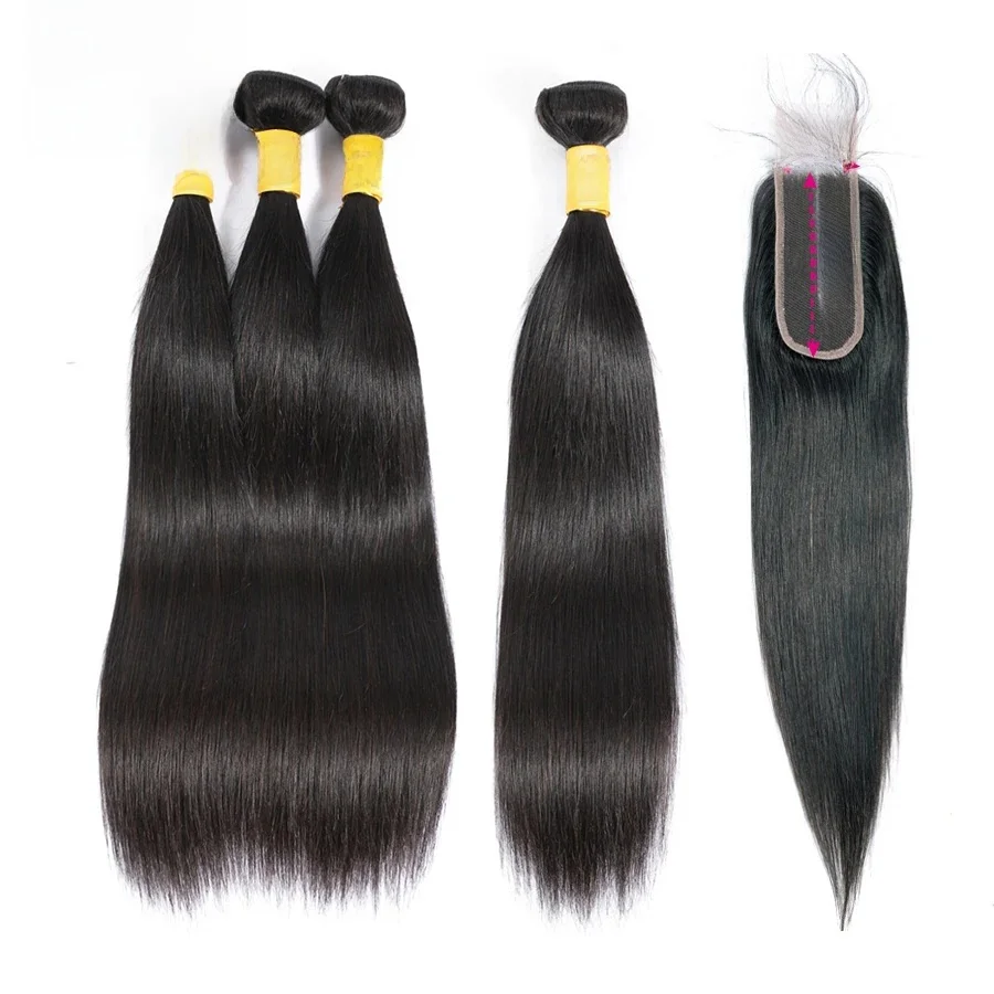 Steil menselijk haarbundels met 2x6 middendeel vetersluiting 12A Braziliaans ruw haar weven extensions bundels en sluitingen - afbeelding 2