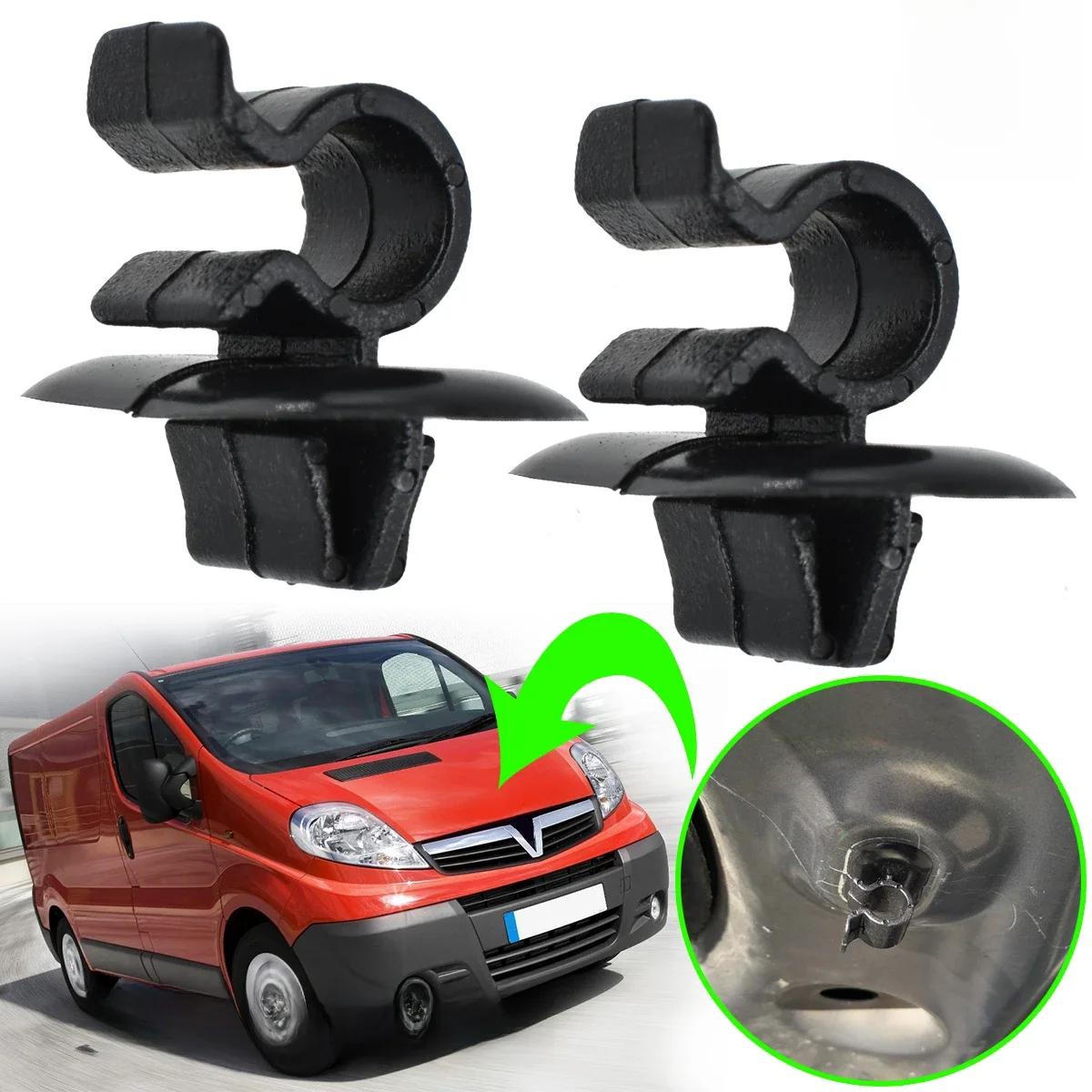 2x Support de tige de capot de voiture, Clip d'hélice, Support à pince 792834 Retenue de fixation pour Vauxhall Opel Vivaro X83 2001 – 2014