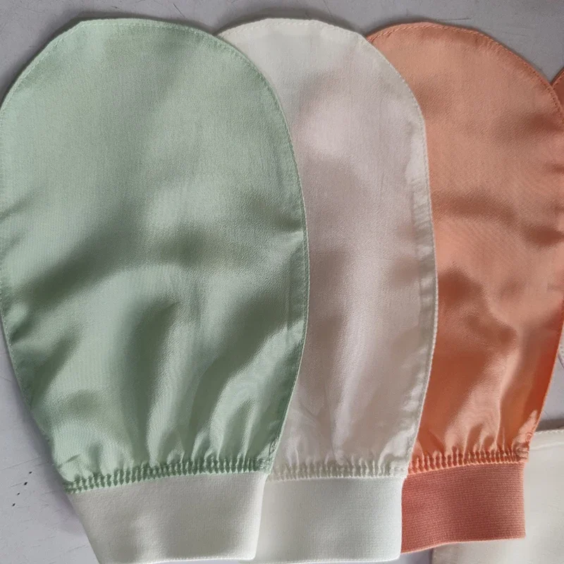 100% soie exfoliante visage lavage beauté serviette doux exfoliant peau bain gommage soie bain visage lavage gants