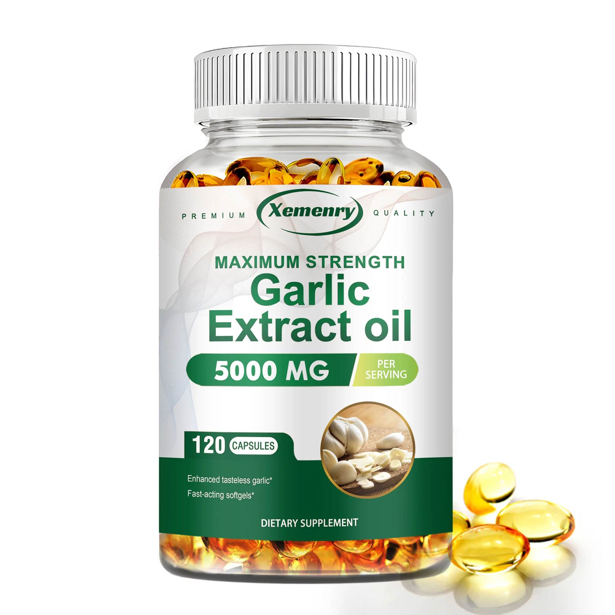 Garlic Oil Capsules - for Immune and Cardiovascular, Cholesterol Health, Enhances Immunity - 120 Capsules