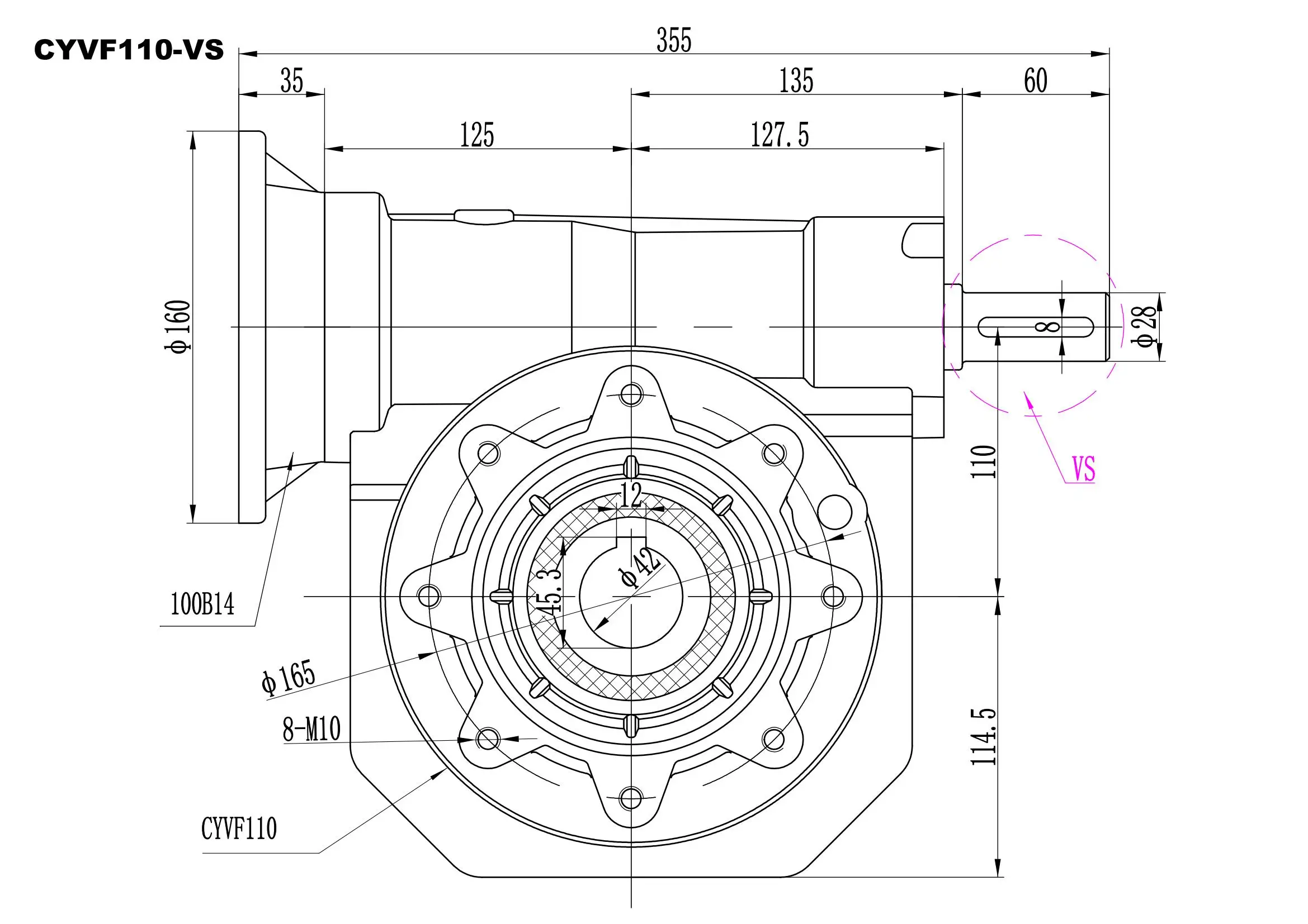 CHENYUE  Worm Gearbox NMVF110-VS Input 19/24/28/38mm Output 42mm Ratio 5-100  Free Maintenance