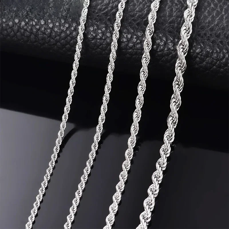 1 pièce 925 argent sterling largeur 2mm/3mm/4mm corde chaîne collier/Bracelet pour hommes femmes homme mode chaîne collier