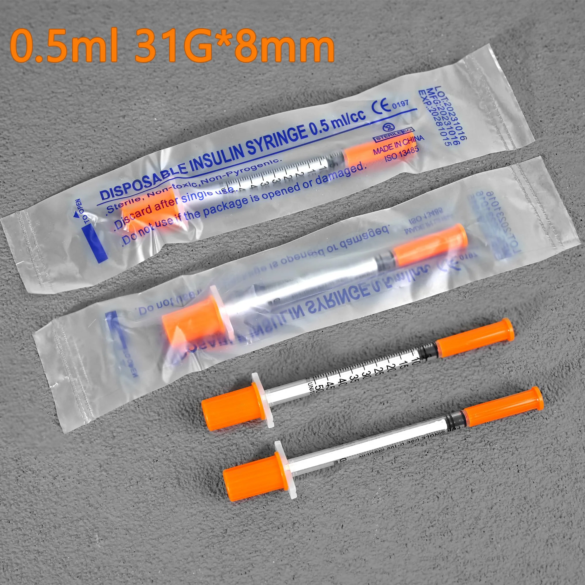 Seringue à insuline manuelle en plastique de 0,5 ml 31G 8MM, emballée individuellement pour animaux de compagnie, usage vétérinaire, 100 PCS/boîte