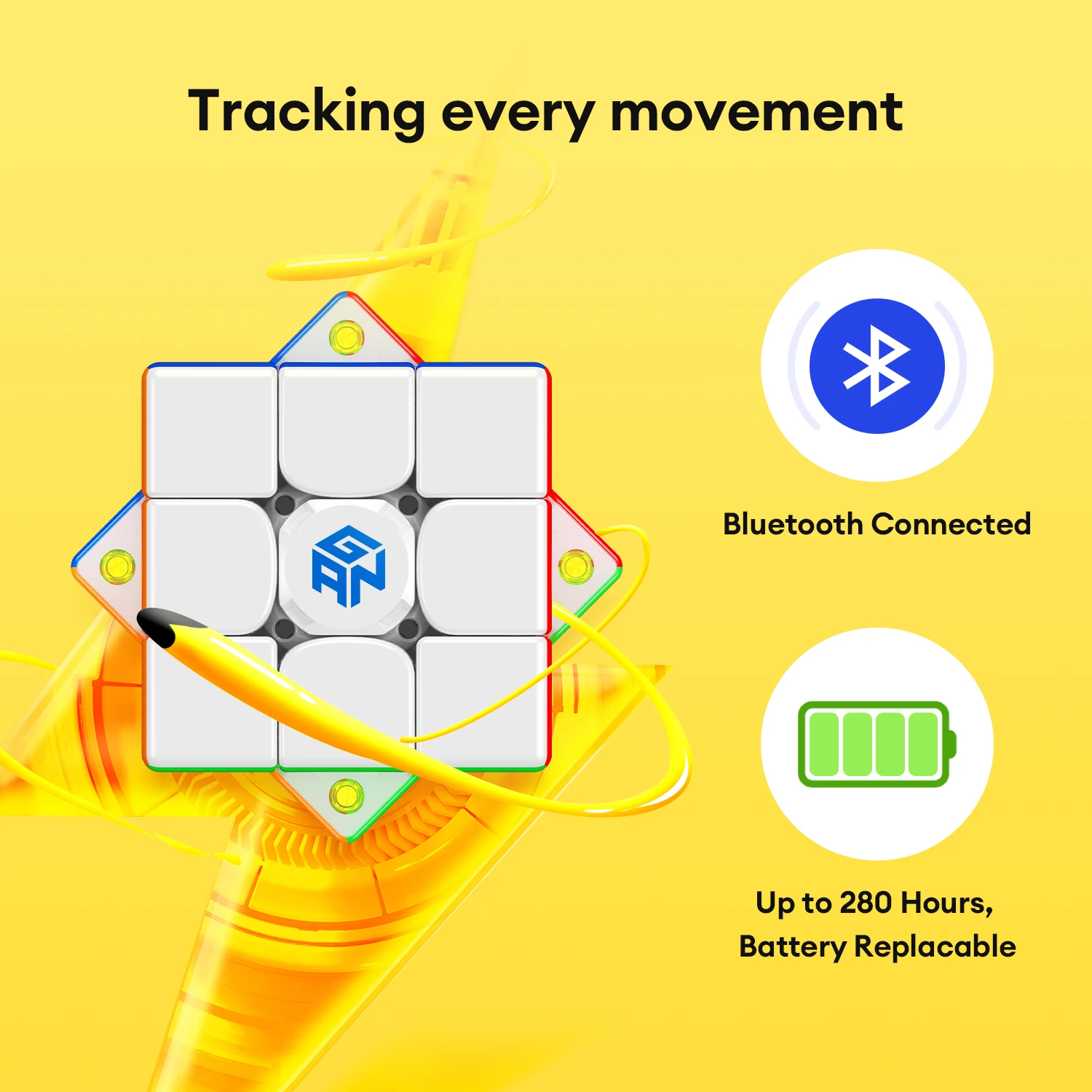 GAN 356-i Carry Cube Stickerless, Rastreamento Inteligente, Movimentos, Passos com Cubestation App, Versão da Bateria, Não-recarregável