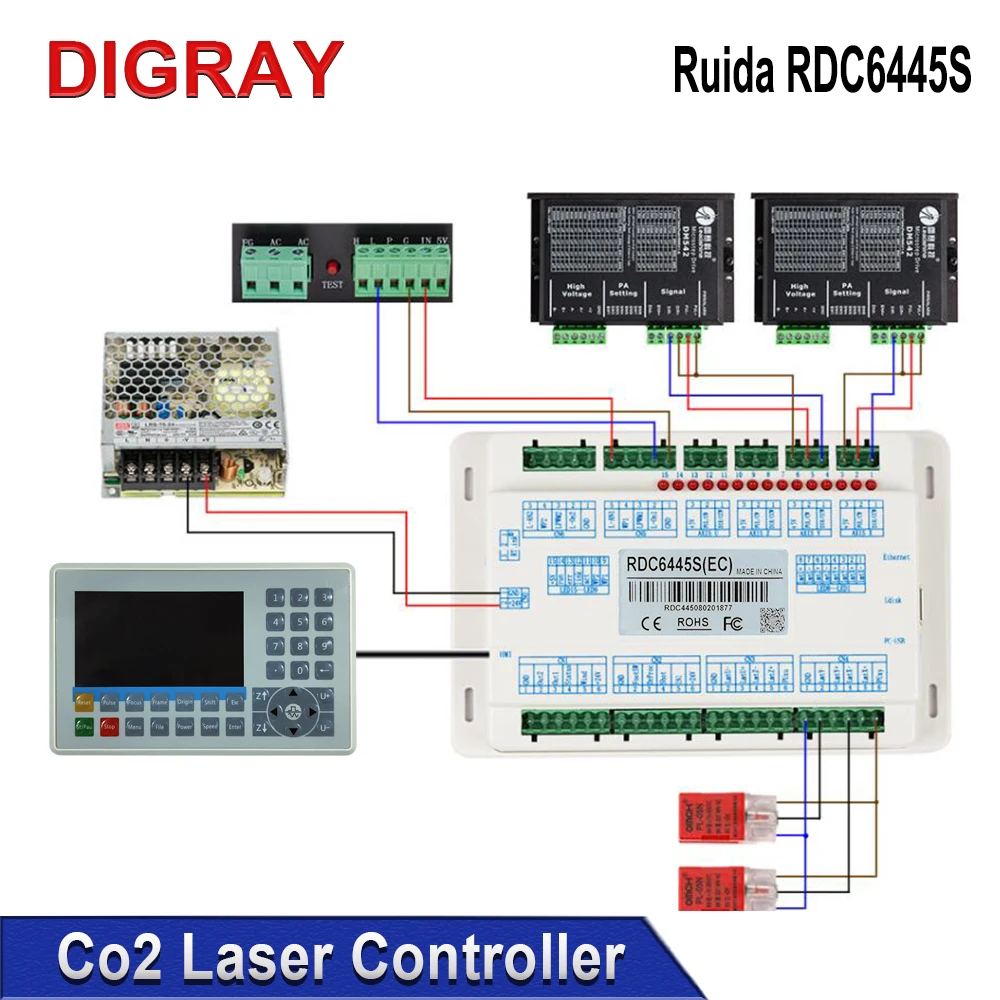 DIGRAY Ruida RDC6445G Karta sterowania laserem CO2 Płyta główna do systemu sterowania maszyną do cięcia laserowego CNC RDC6445S