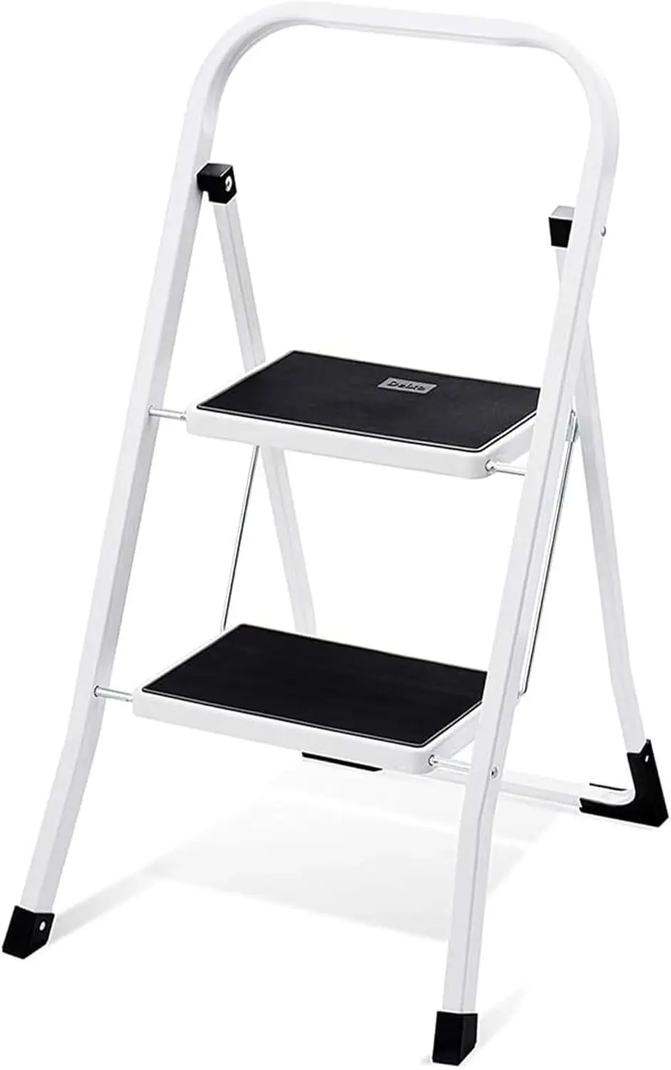 Non-Slip 2 Step Stool Folding Sturdy Steel Wide Step Ladder with Hand Grip and Locking Mechanism for Indoor Household Kitchens