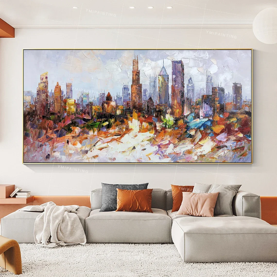 

Chicago painting Framed wall art Ymipainting Illinois Skyline abstract living room colorful Citys paintings on canvas