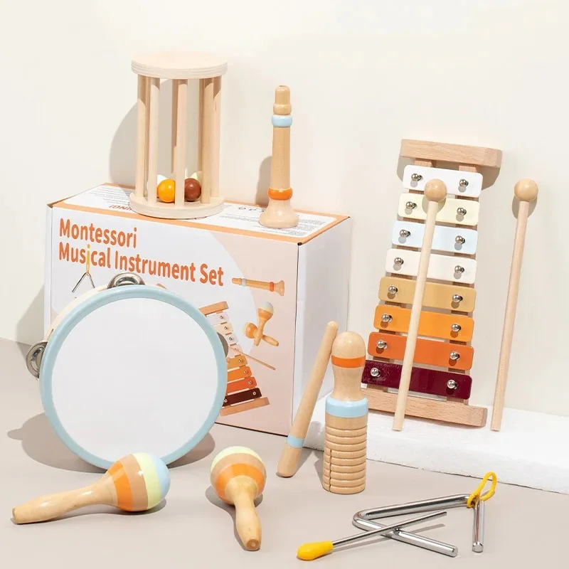 Instruments de musique pour bébé, jouets en bois Montessori, ensemble de Xylophone à Percussion pour les tout-petits, cadeaux éducatifs préscolaires