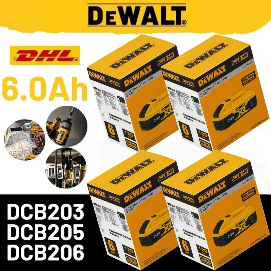 100% Genuine DEWALT 20V Battery, 6.0AH Rechargeable Lithium-Ion Battery, Dewalt DCB200 Power Tool 20