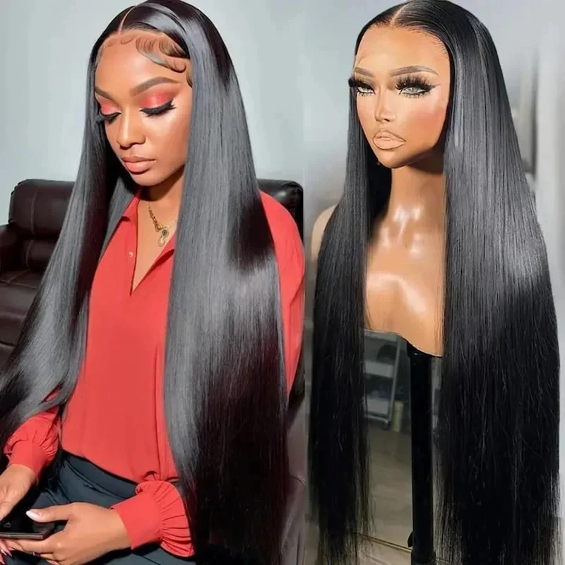 

Megalook 13x4 Human Hair Lace Frontal Wigs for Women Pre Plukced Bleached Knots 100% Virgin Hair Bone Straight Wig 210% Density