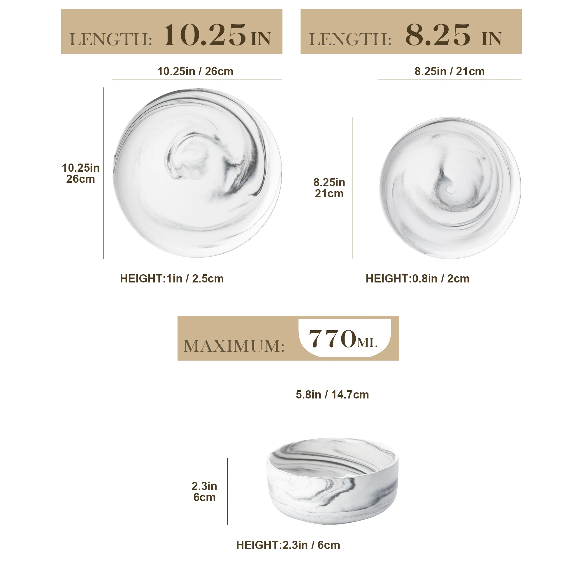 MALACASA Luna Series 24-Piece Marble Porcelain Dinnerware Set with 8 Pcs Dinner/Dessert Plates, Bowl Tableware Set Service for 4 view 2