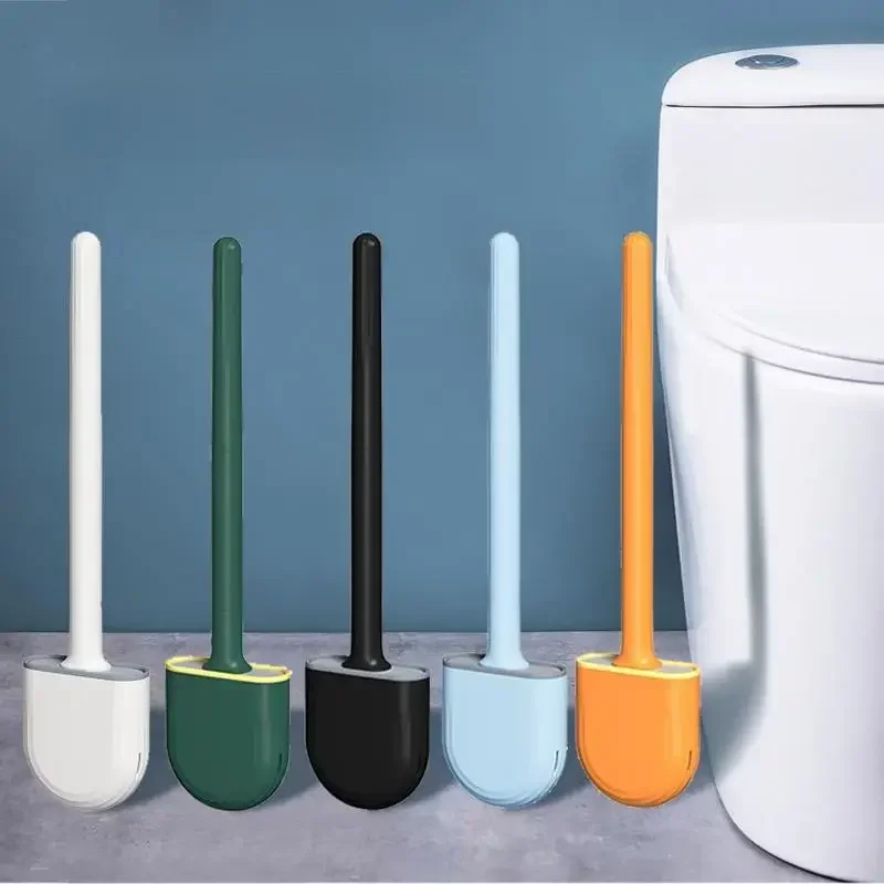 Nettoyeur de brosse de toilette suspendu en Silicone, avec manche Long, nettoyeur Flexible, brosse de salle de bain, support à séchage rapide, accessoires de salle de bains