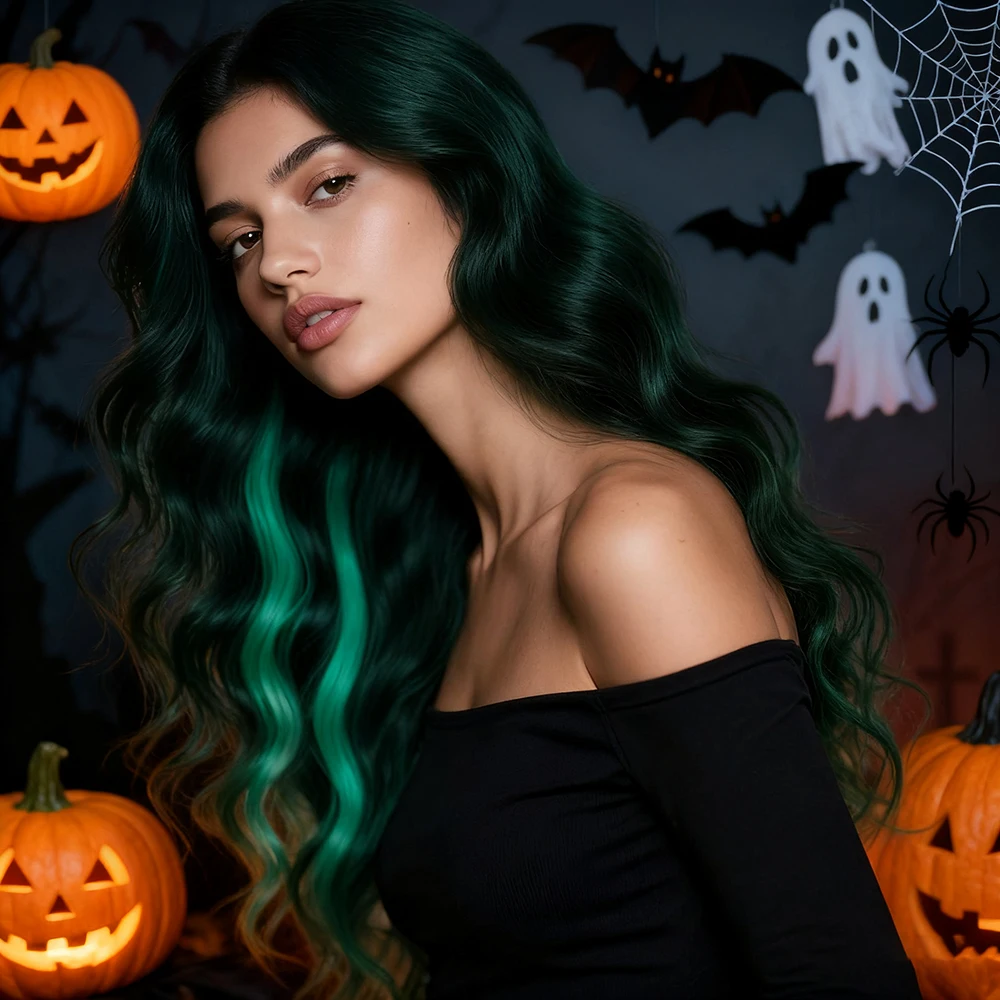 

Cosplay Wig Body Wave Hair Wig Green Color 100% Human Hair Wig 13x4 Transparent Lace Frontal Wig 16-36 Inch For Halloween