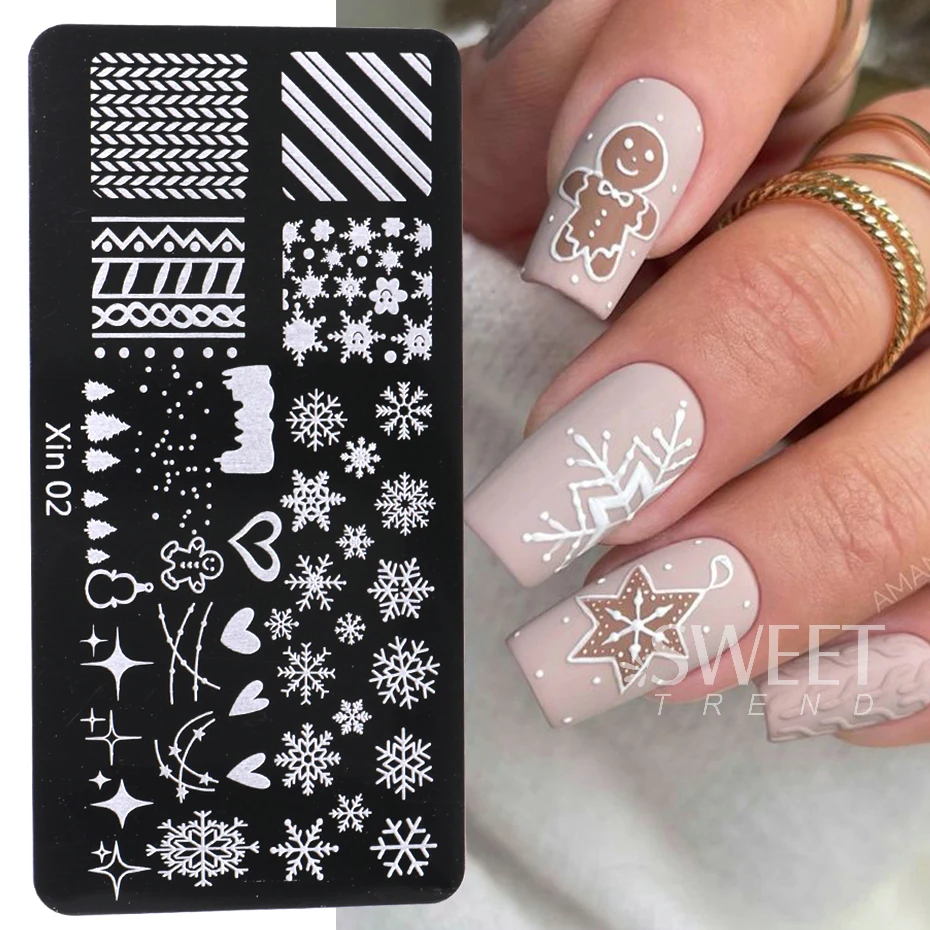 Festive Christmas Nails Stamping Plate Set Winter Snowflake Cartoon Gingerbread Sweater Image Print Template Manicure Mold Tools