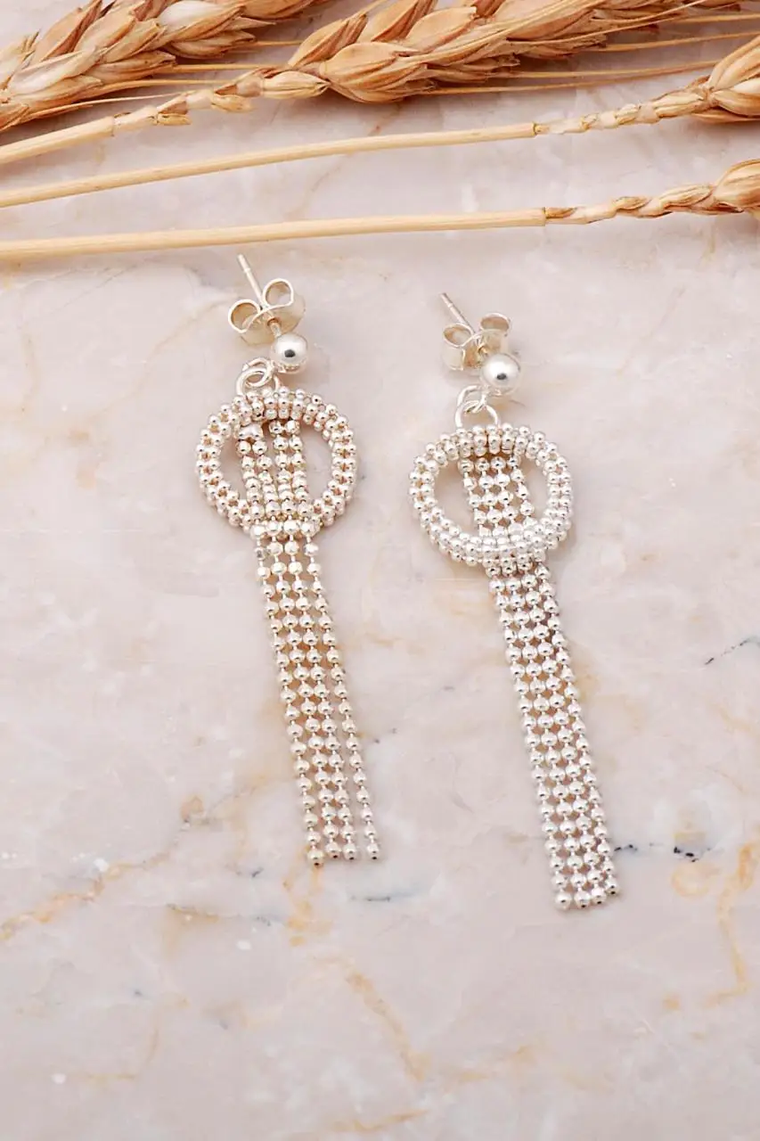 925 Real Genuine Sterling Silver Italian Design Dangle Earrings Long Tassel Drop Earrings Jewelry Gift for Her for Women