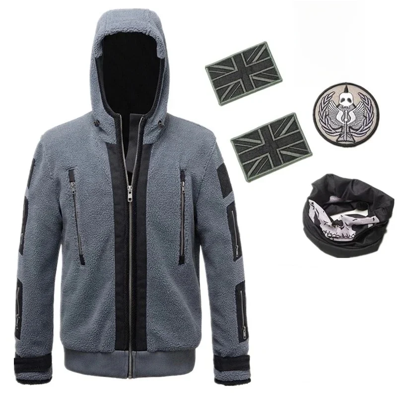 Gra TF141 Ghost płaszcz Cosplay Unisex bluza z kapturem Grey pulower maska odznaka bluza kurtka z zamkiem mundur Top w stylu casual — 2