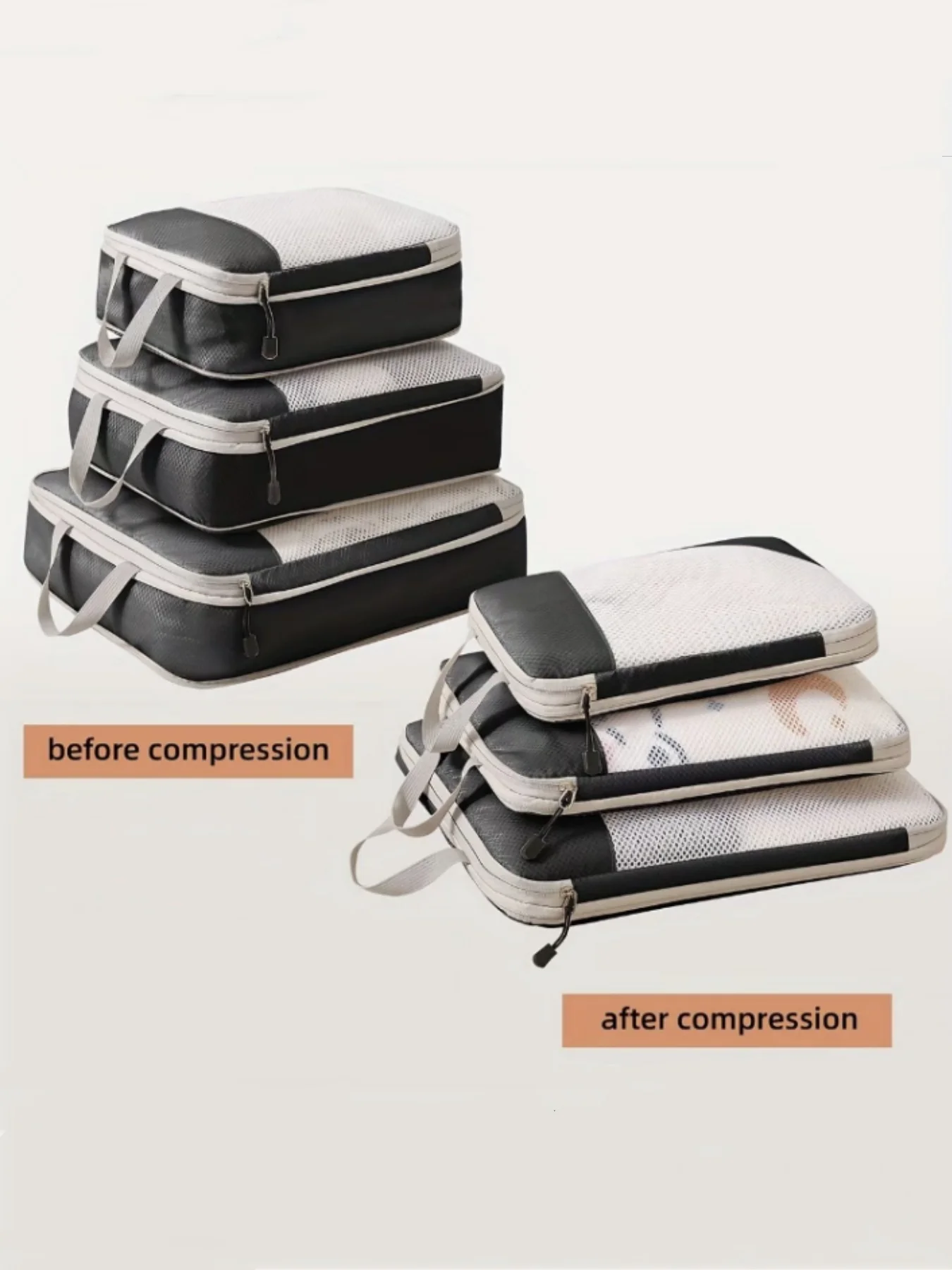 Set van 3 samendrukbare verpakkingen Reisopbergzakken Kubussen Waterdichte koffer Nylon Draagbaar met handtas Bagage-organizer