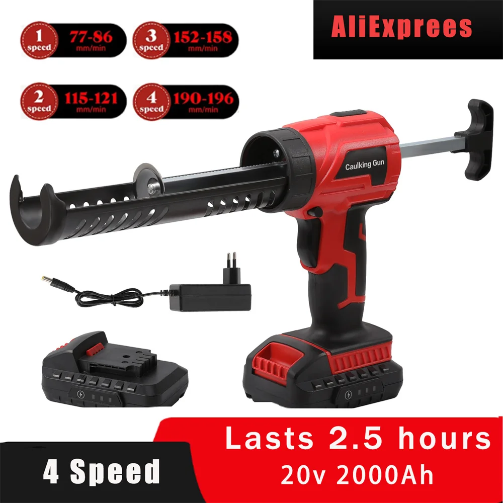 Cordless caulking gun 20V 4 Adjustable speed with 2000mAh rechargeable battery and charger, 10oz/ml silicone gun for fillin