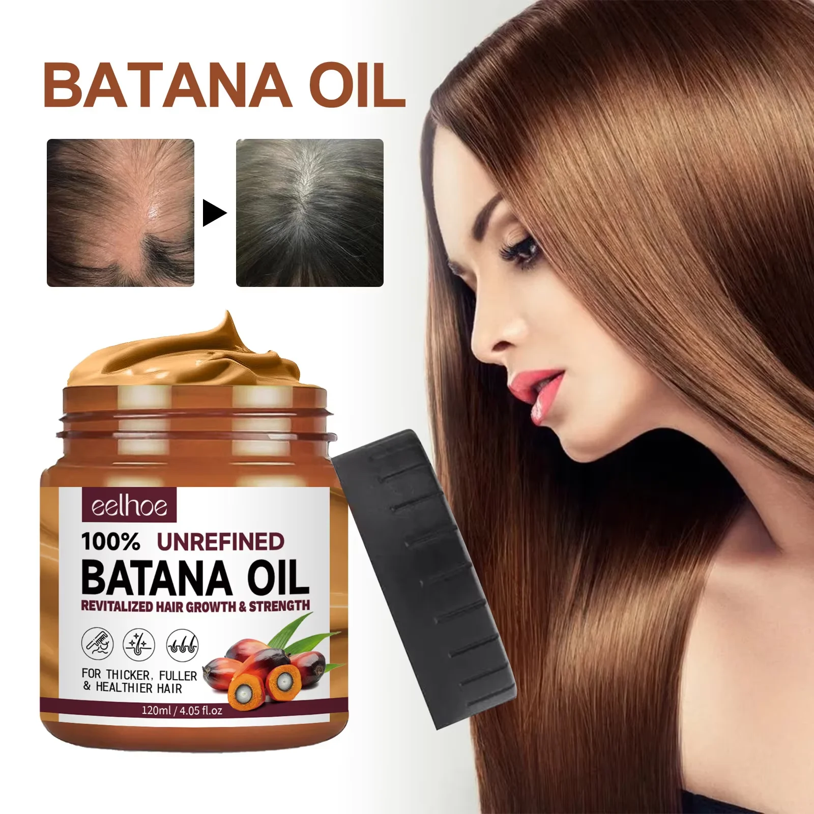 Eelhoe 120ml Batana Hair Oil Mask Anti Loss Breakage Natural Strengthen Hair Roots Fluffy Moisturizing Hair Care Conditioner