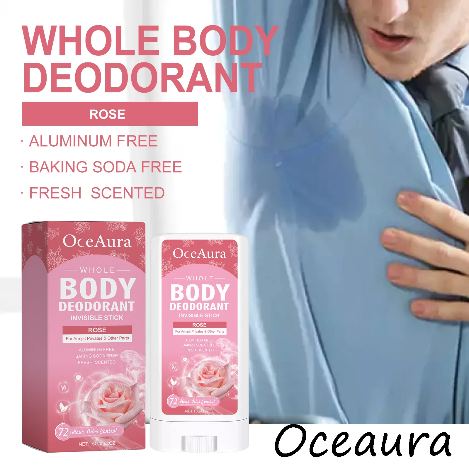 بلسم مزيل عرق الجسم من Oceaura Rose، عطر زهري يدوم طويلاً، منعش، يزيل الروائح العرقية، عطر صلب مرطب للإبطين #1