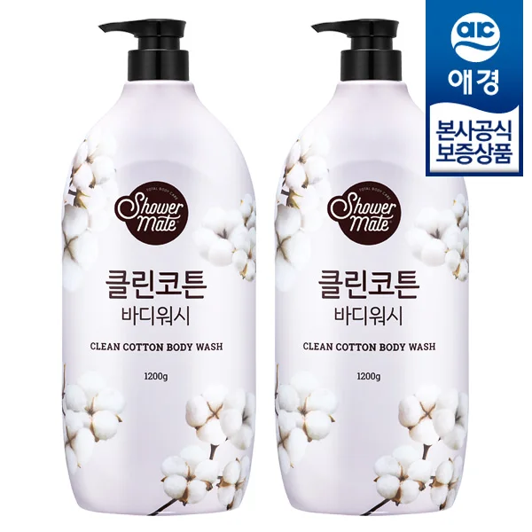 [애경]샤워메이트 내추럴 바디워시 클린코튼 1.2kg x2개