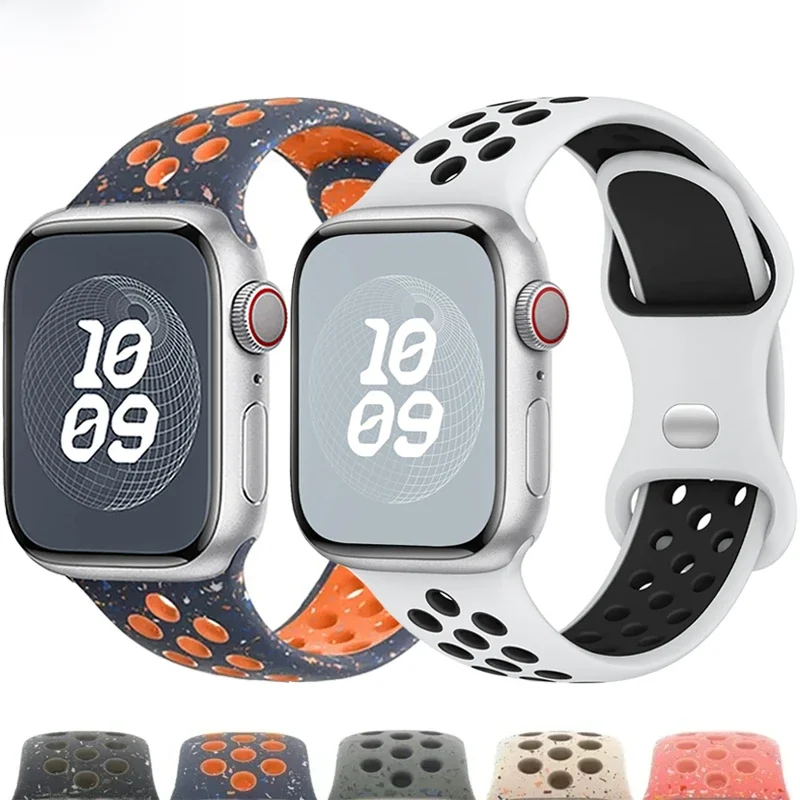 Silikonowy pasek do Apple Watch 44mm 45mm 40mm 41mm 38mm 42mm sportowy gumowy oddychający pasek do iwatch serii 10 9 8 SE 7 6 Ultra 49mm — zdjęcie 2