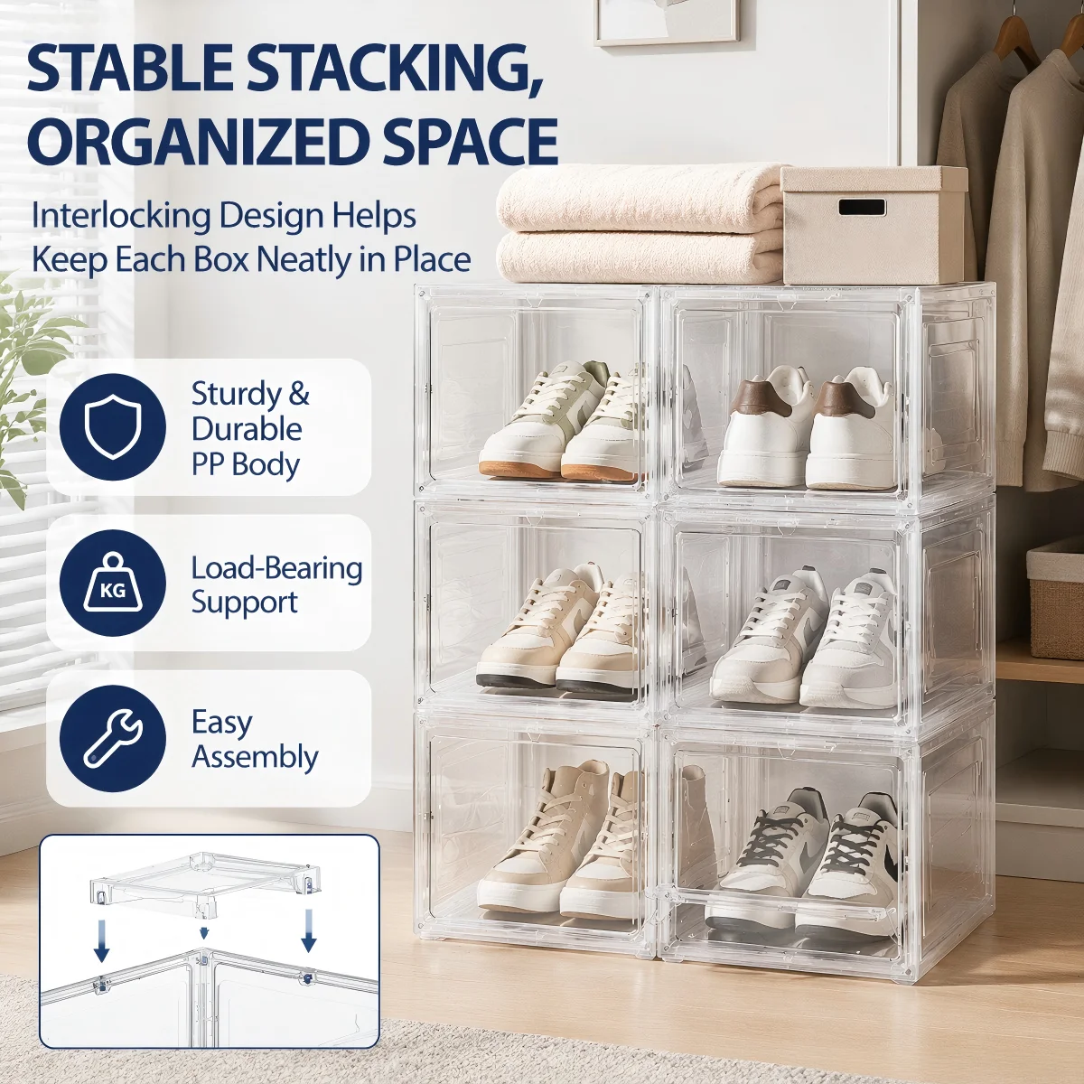 Magnetic Stackable Clear Shoe Storage Boxes
