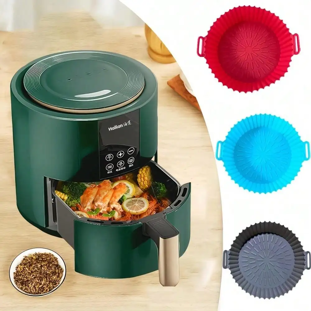 Doublures rondes en silicone pour friteuse à air, panier réutilisable, accessoires pour friteuse à air, qualité alimentaire, escalade de cuisson, 7.8 po