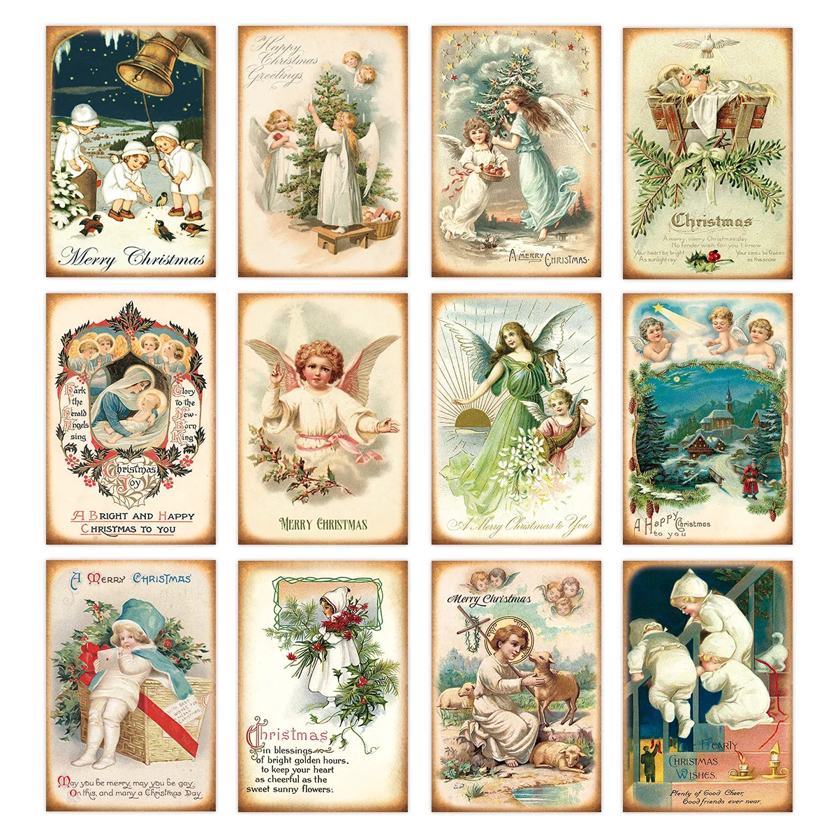 12pcs Vintage Christmas Angel Greeting Cards,Victorian Blessing Postcards Set,DIY Wall Art Decor,Gift Tags & Holiday Decorations