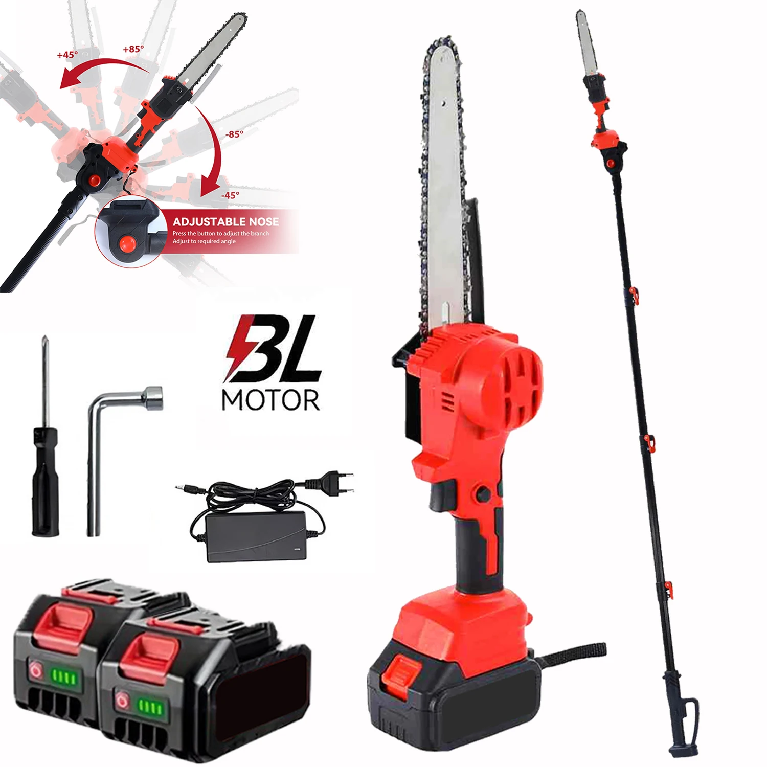 Sega a catena elettrica con palo telescopico senza spazzole da 8 pollici Sega a rami alti Strumento per potatura di alberi da giardino a batteria per batteria Makita 18V