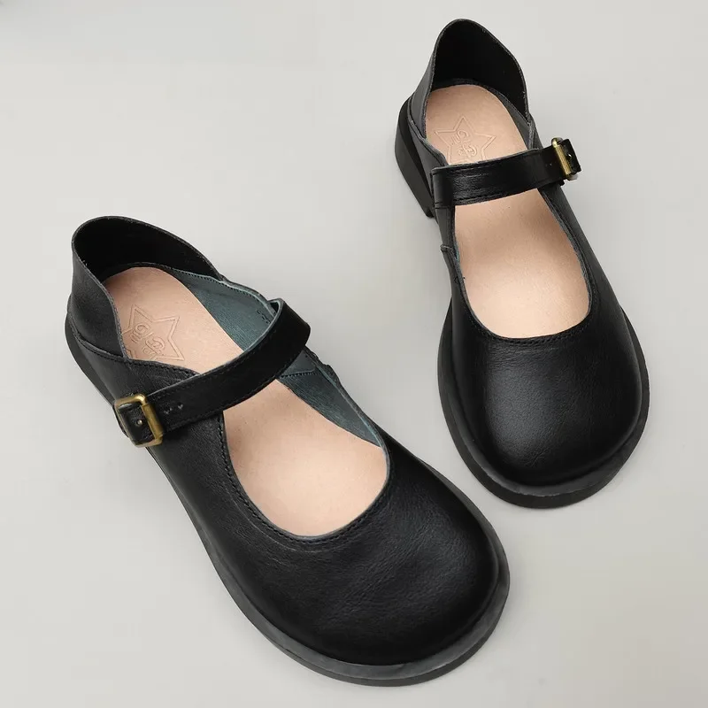 Damskie buty ze skóry naturalnej, luźna okrągły wierzchołek warstwa skóry bydlęcej, oddychająca antypoślizgowa, o płytkim kroju, oryginalne pojedyncze buty — zdjęcie 2