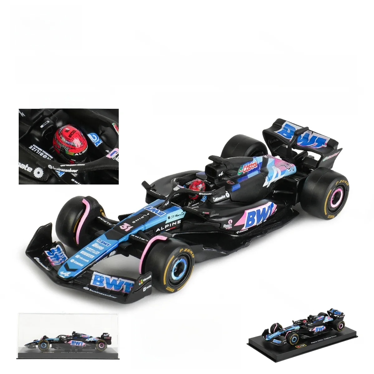 Bburago 1:43 BWT Alpine 2024 A524 Bahrain japon F1 formule voiture moulé sous pression véhicules modèle de collection jouets de course boîte acrylique