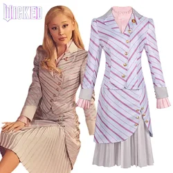 Adult Wicked 2024 Glinda Costume Wicked Movie The Musical Ariana Grande Cosplay Women's Pink Striped Dress Suit Outfits