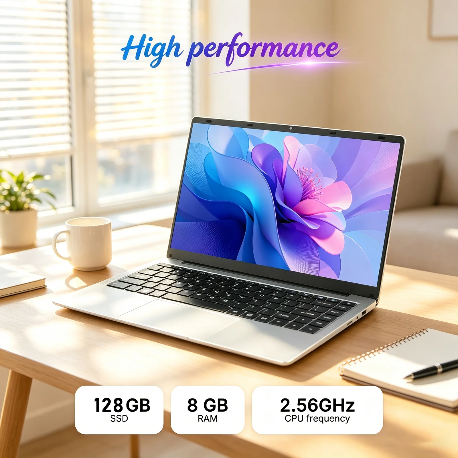 Brand New 14.1 Inch Laptop Intel Celeron N3450 8GB RAM 128GB SSD FHD 1920x1080 Notebook Windows 10 Pro WiFi Dual Band Bluetooth 5.2 Lightweight Portable Computer for Student Office Business Home France Stock Multi Language System Laptop Duty Free Shop