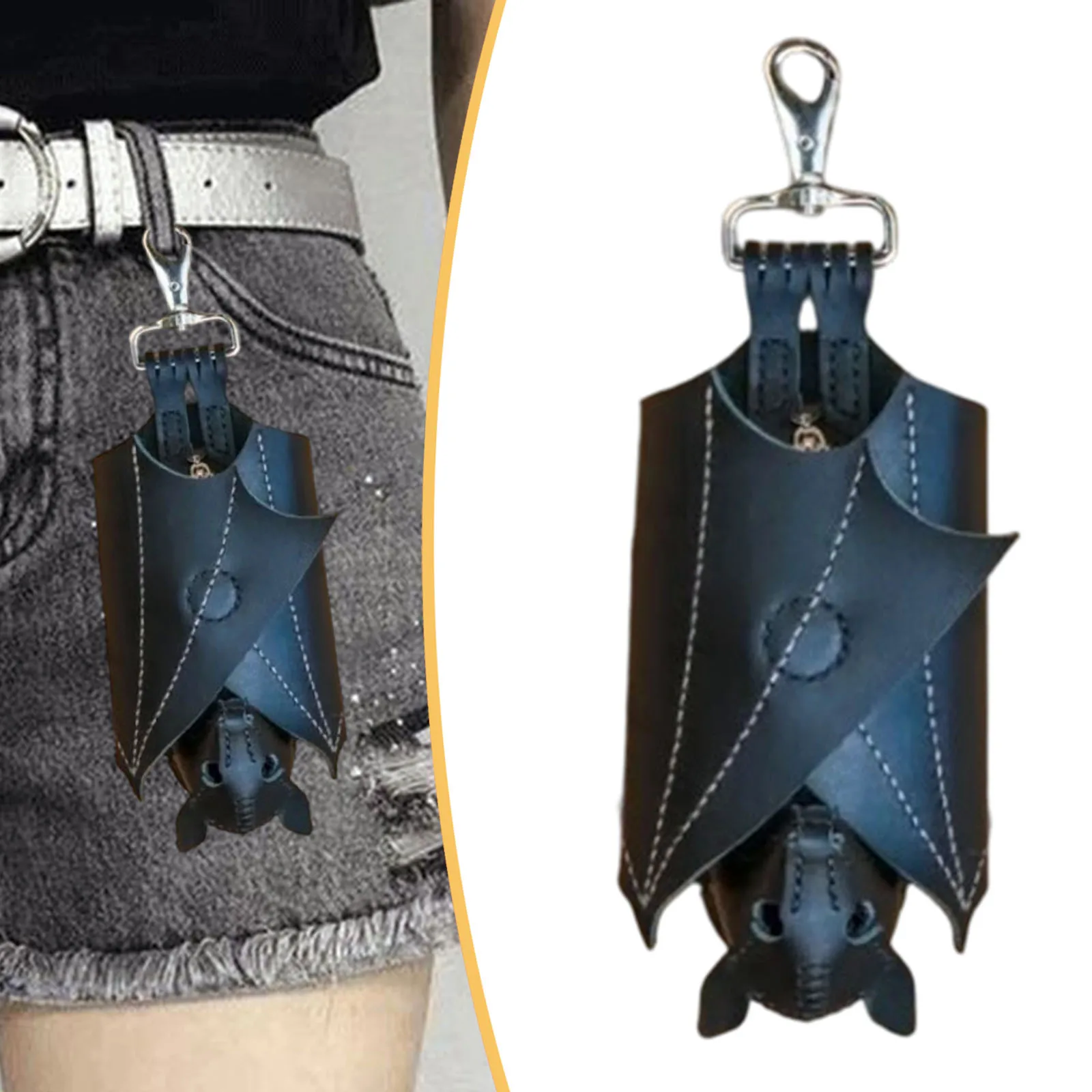 Cute Bat Shape PU Leather Key Case with Zipper Fashion Small Coin Purse Change Pouch,Creative Car Key Bag Keychain Holder