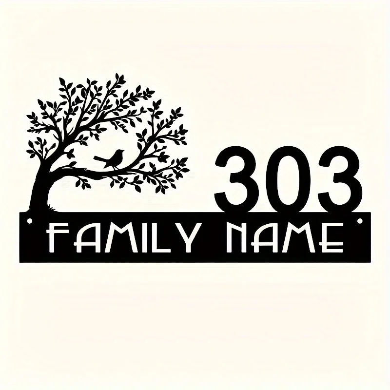 Custom Metal Address Sign with Tree&Bird Design, Perfect for Family Names/House Numbers. Ideal for Porch/Patio/Garden Decoration - view 6