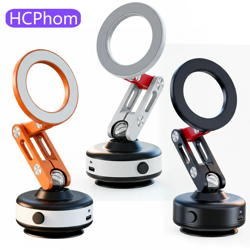 

HCPhom Magnetic Car Phone Holder Vacuum Suction Cup for Dashboard Windshield Foldable GPS Stand Compatible All Smartphones