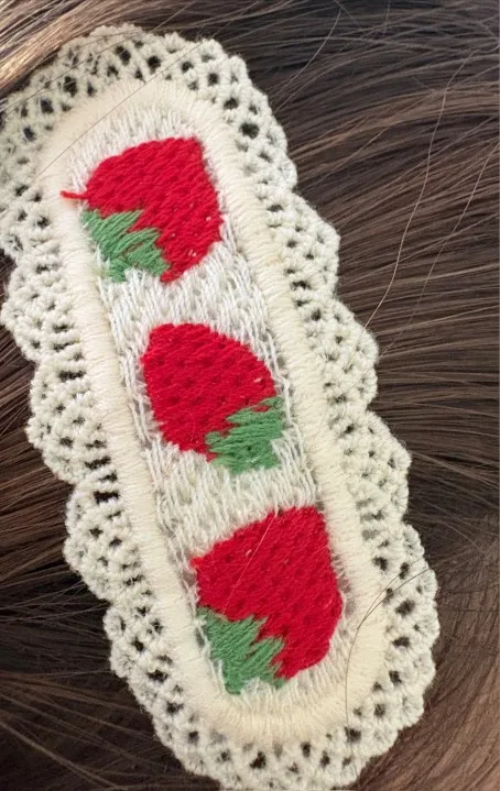 2PC Embroidery Cherry Strawberry Hollow Knitting Hairpins Vintage Lace Side Clips for Girls Women Cute Kids Fruit Hair Clips photo review
