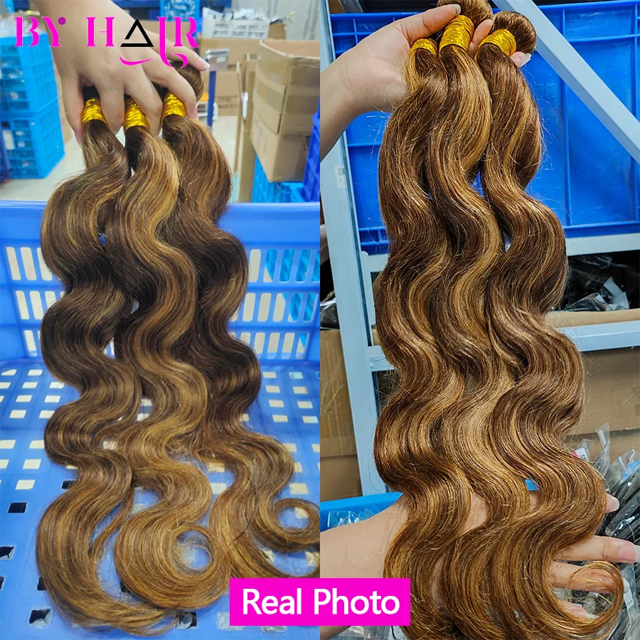 12A Highlight Body Wave Bundles 100% Human Hair Bundles For Women Honey Blonde Colored Brazilian Remy Human Hair Extensions P4/27 Bundles