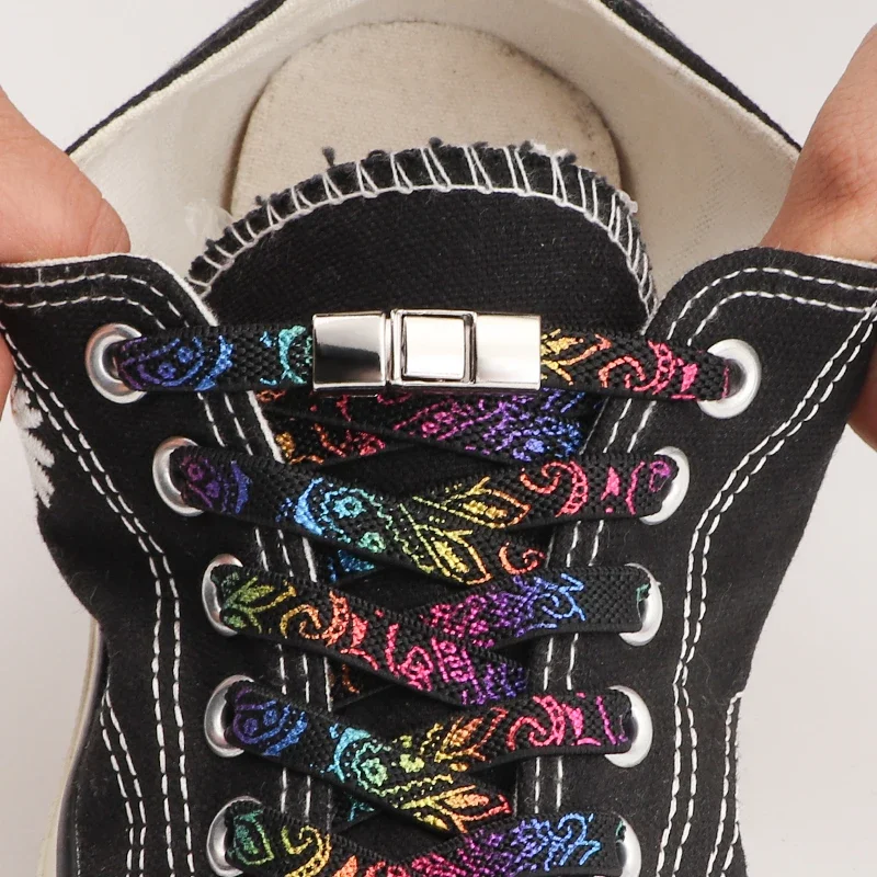 Lacets élastiques presse verrouillage sans cravate lacets sans attaches AF1/AJ fleur de cajou sport enfants adulte 8MM d'épaisseur Tennis lacet coloré