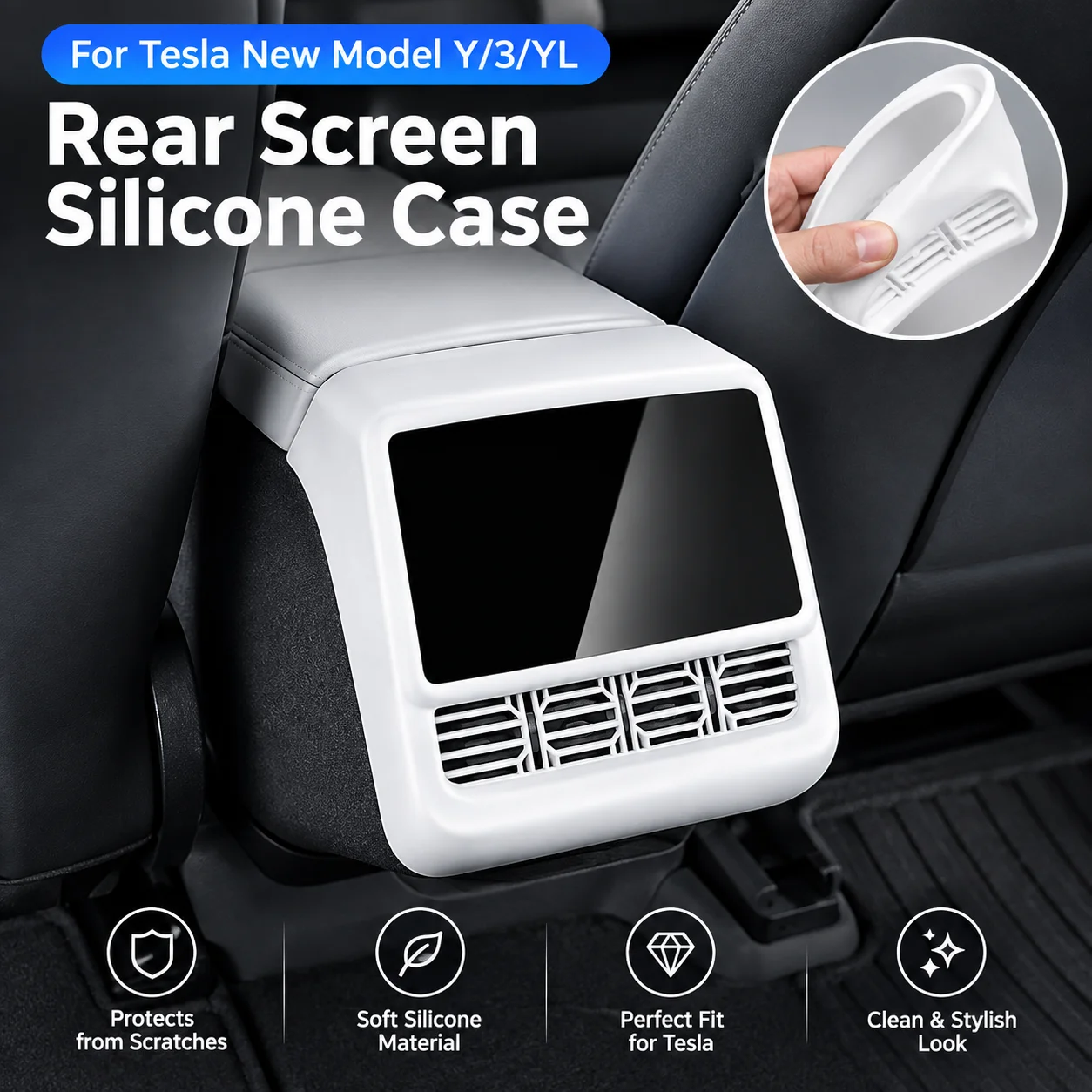 For Tesla Model Y YL 2025 2026 Silicone Rear Screen Protector Case Anti Scratch Air Vent Cover Frame Interior Accessories
