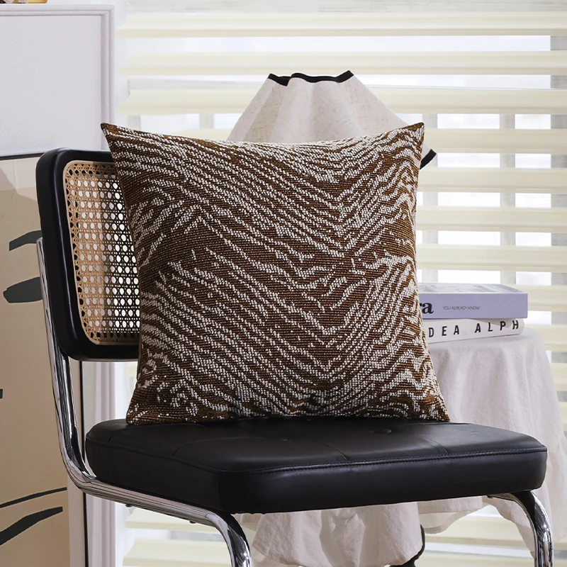 Textured Woven Luxury Throw Cushion Cover 45x45cm Brown White Wave Jacquard Decorative Pillow Cover for Living Room Sofa Bedroom