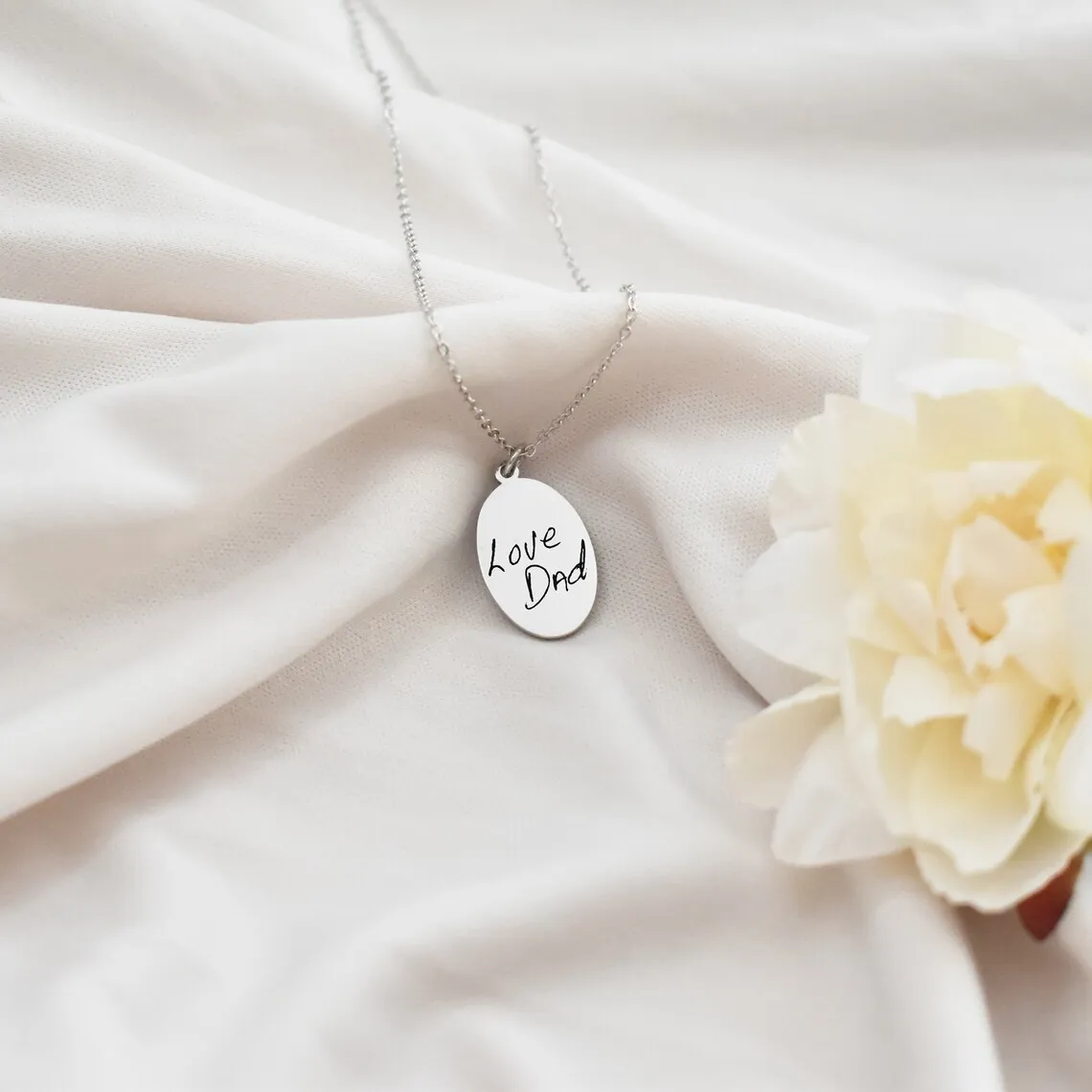 Personalized Handwriting Necklace Oval Stainless Steel Jewelry Minimalist Women Gift for Her Handmade Memorial Loss Gifts