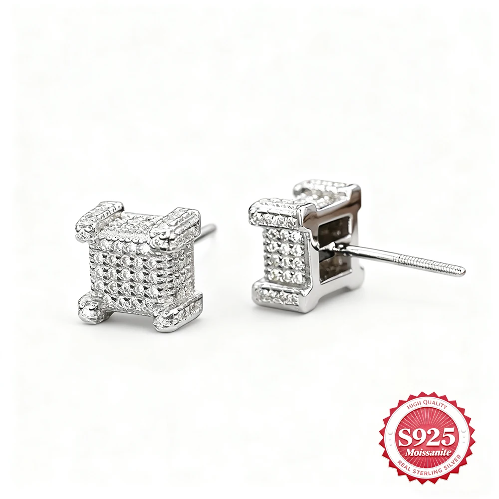 

8mm Hiphop Square Moissanite Stud Earrings S925 Sterling Silver Fashionable Jewelry Men Women Party Daily Clothing Birthday Gift