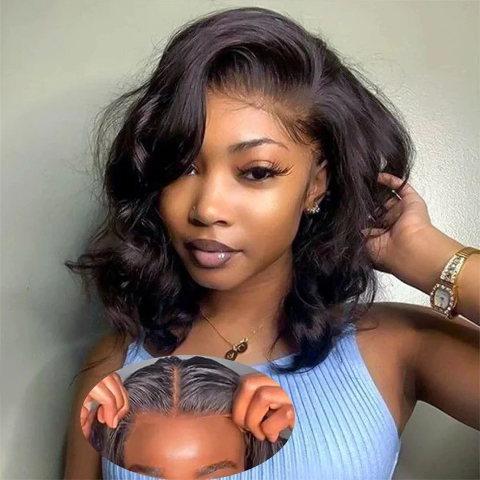 Wear And Go Bob Wig Ocean Body Wave Human Hair Wigs Glueless Preplucked Human Wigs Ready To Go Wear Pre Cut 4x4 Closure Bob Wig