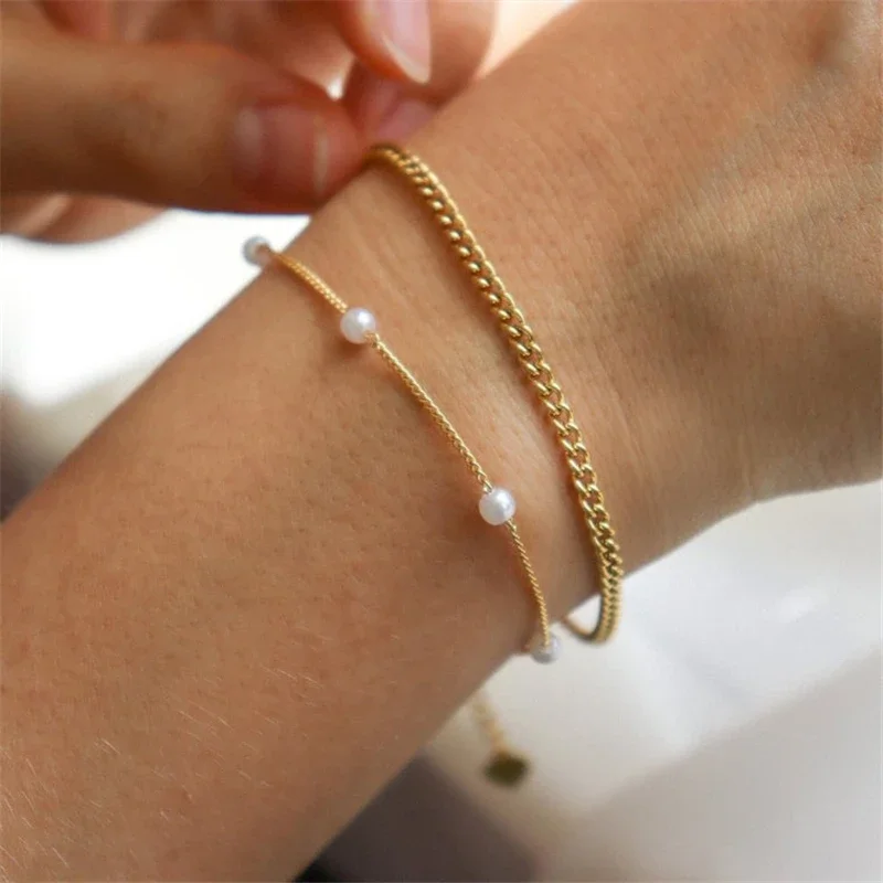 14K Gold Filled Figaro Chain Bracelet Handmade Pearl Jewelry Boho Charms Bracelets Bridesmaid Gift Vintage Anklets for Women — zdjęcie 2