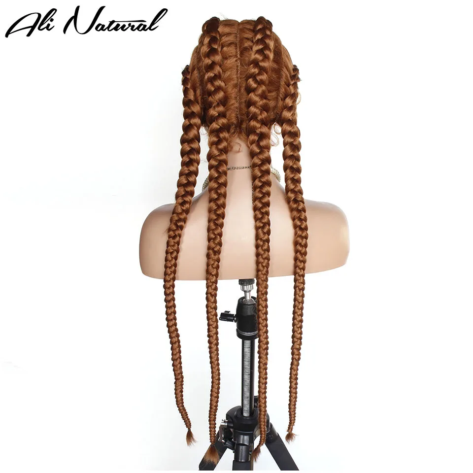 Ginger Color Braided Lace Topline Wig Dark Orange #30 Brown Pure Color 4 Braids Synthetic Box Braids 360 Lace Wig